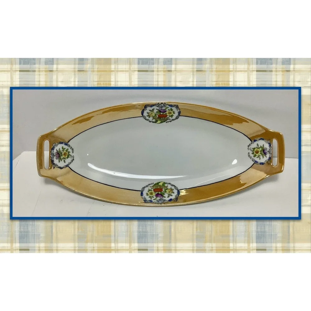 Noritake Lusterware‎ Relish Dish Peach White Floral Pattern Hand Painted Japan